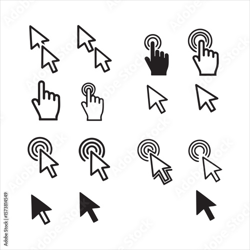 Collection of computer pointer cursors and hand icons for digital interaction
