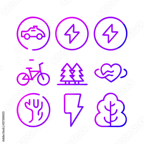Collection of icons on the topic of self-care, healthy lifestyle. Vector illustration in a modern style according to all the requirements and rules of the photostock. Set of vector forest icons. Picto