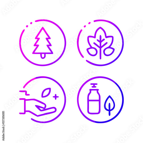 Collection of icons on the topic of self-care, healthy lifestyle. Vector illustration in a modern style according to all the requirements and rules of the photostock. Set of vector forest icons. Picto