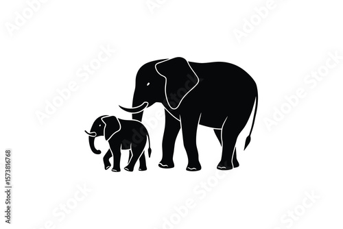 African Elephant and Calf Silhouette Mother and Baby Elephants