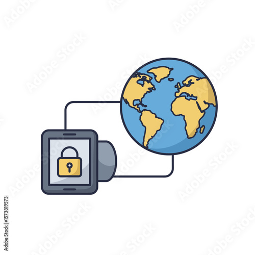 Global secure network connection depicted with a tablet and earth.