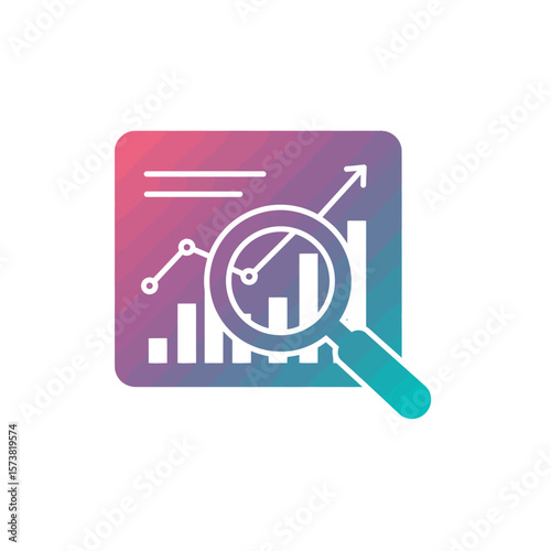 Magnifying glass over a graph depicting financial growth and analysis.