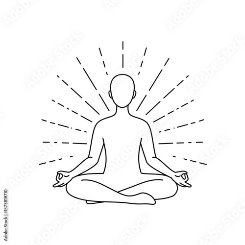 Silhouette of a person in meditation posture, surrounded by radiating light.