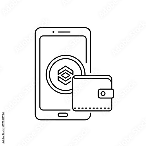 A smartphone displaying a digital currency symbol with a connected wallet icon, representing online finance.