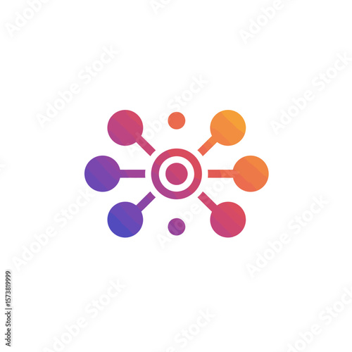 Abstract network graphic with central node and radiating connections, showcasing vibrant color gradient.