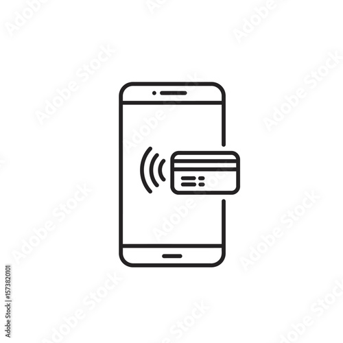A smartphone with a contactless payment symbol and a credit card outline, representing mobile payment.