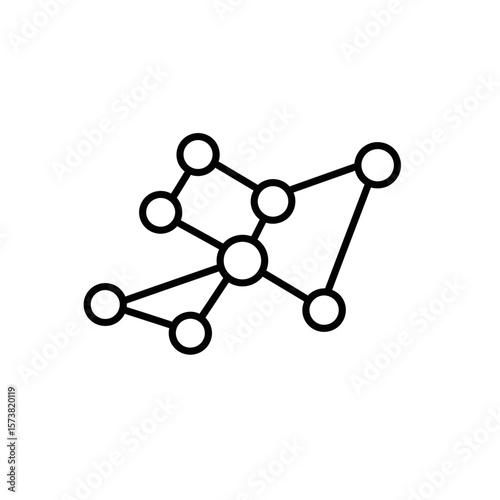 Simple graphic of interconnected circles and lines, representing a network or molecule structure.