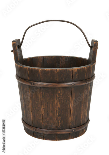 Isolated Wooden Bucket Old Brown Rustic Water Container Transparent PNG
