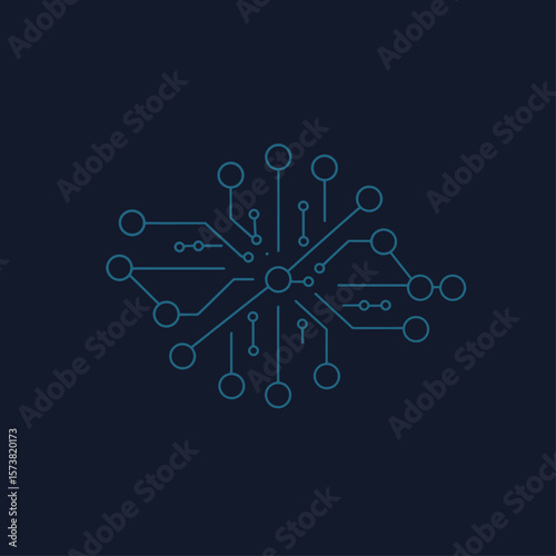 A minimalist illustration of a circuit board design, connected and radiating.