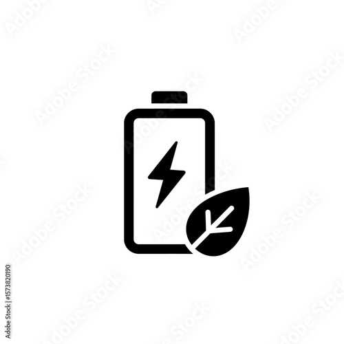Eco-friendly battery power, sustainable energy, green technology symbol.