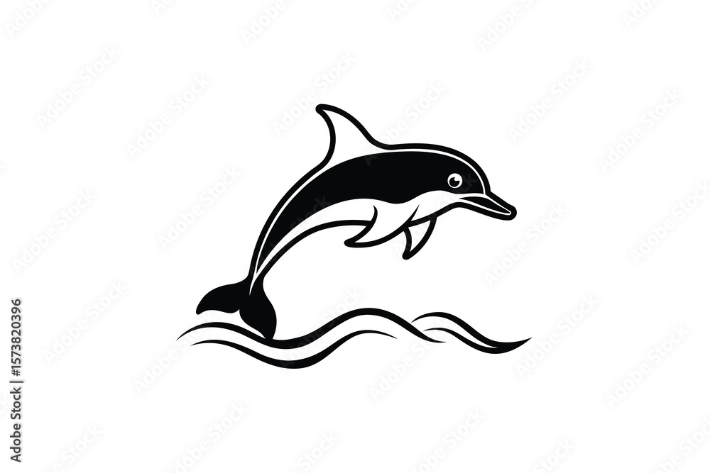 Fototapeta premium Playful Dolphin Leaping Ocean Waves Silhouette
