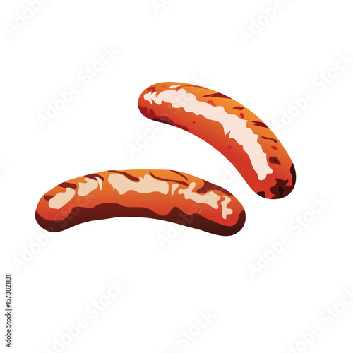 Grilled sausages vector illustration on isolated white background.