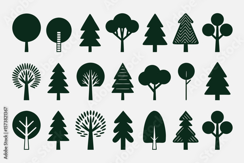 Collection of Forest Tree Silhouettes Abstract Evergreen and Deciduous Trees in Format