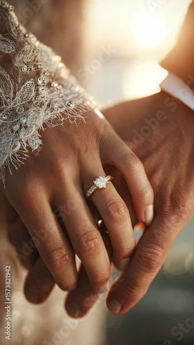 A close-up of two hands wearing a wedding ring, symbolizing love and commitment during a beautiful moment.