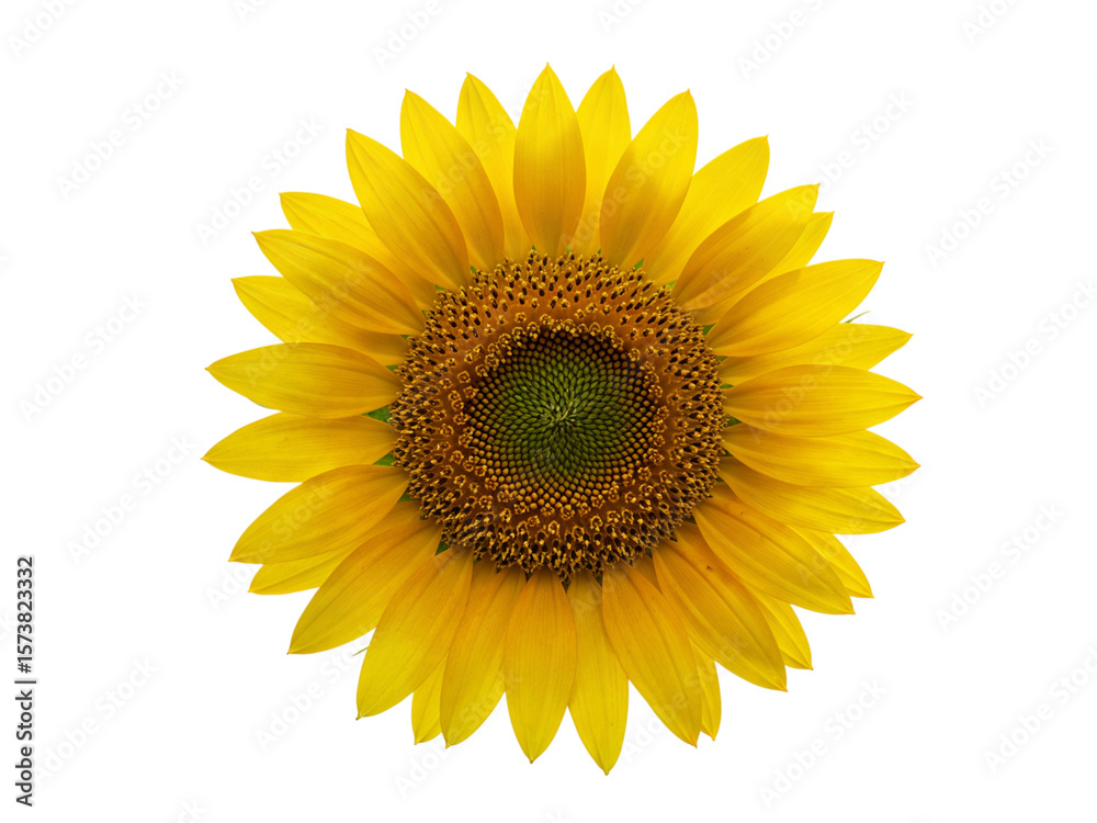 Fototapeta premium A single bright yellow sunflower with a detailed center isolated on transparent background