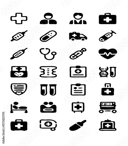 Hospital and Medical Emergency Icons - Ambulance, Heartbeat, Medicine