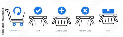 A set of 5 mix icons as update cart, cart, add to cart
