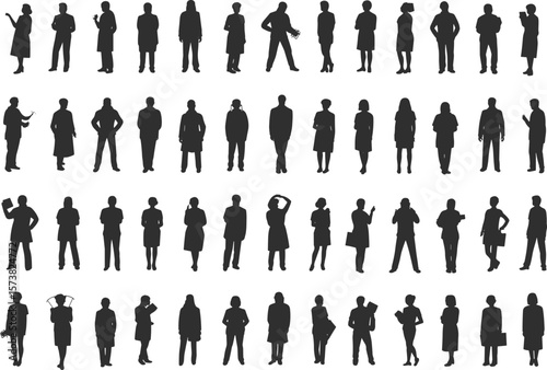 Office, people, standing, professional, staff, group, silhouette, black, business, male, female, pose, vector, flat, isolated, modern, human, character, worker, team