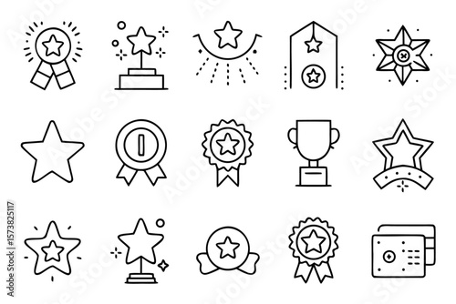 Comprehensive collection of minimalist graphical elements representing awards recognition and financial incentives crafted with a clean aesthetic and vibrant color palette