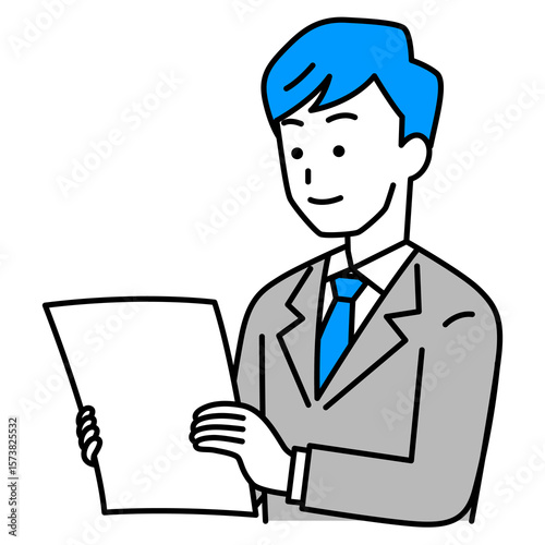 書類を見るスーツの男性