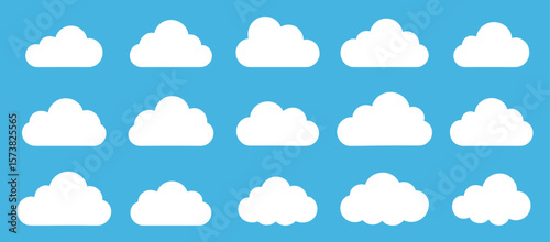 Cloud icon set, perfect for weather apps, UI,UX design, infographics, and dashboards. Includes multiple shapes and silhouettes for various digital use cases.