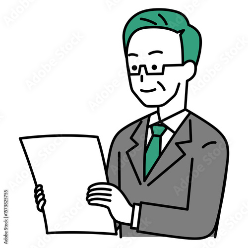 書類を見る中年のスーツの男性