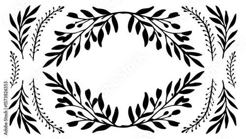 Set watercolor green leaves frame border floral tree branches design resources elements isolated on transparent background