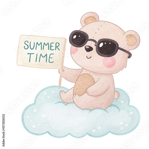 Cute Animal on a Cloud Sunglasses Summer Time Sign

