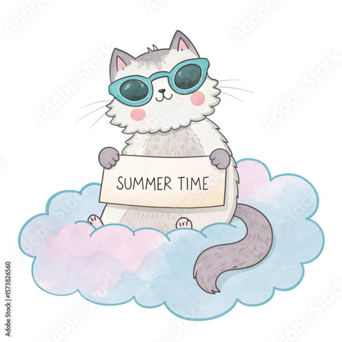 Cute Animal on a Cloud Sunglasses Summer Time Sign

