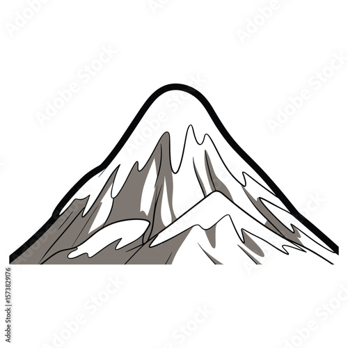 Stylized snow capped mountain peak with bold outline silhouette