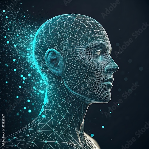 Abstract Digital Human Head Profile Wireframe Mesh Network Data