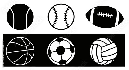 Collection of Various Balls in Black and White Design, Graphic Illustration, Minimalist Style