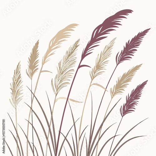 Serene Pampas Grass Illustration Featuring Neutral Hues and Warm Mauve Accents Against a Soft Off White Backdrop