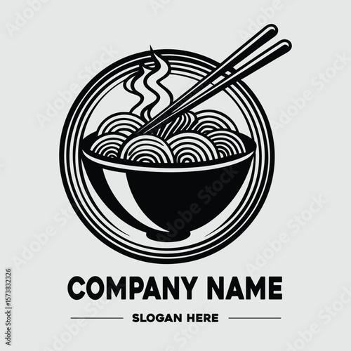 Ramen noodle with Chopstick Asian food vector logo design