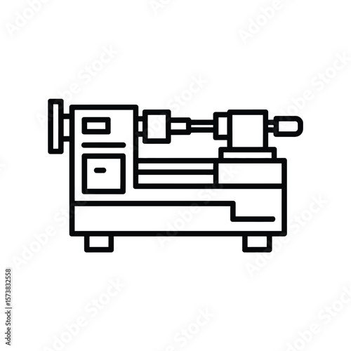 Simple line art illustration of a metalworking lathe machine on a white background