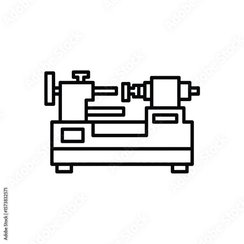 Simple line drawing icon of a metalworking lathe machine on a white background