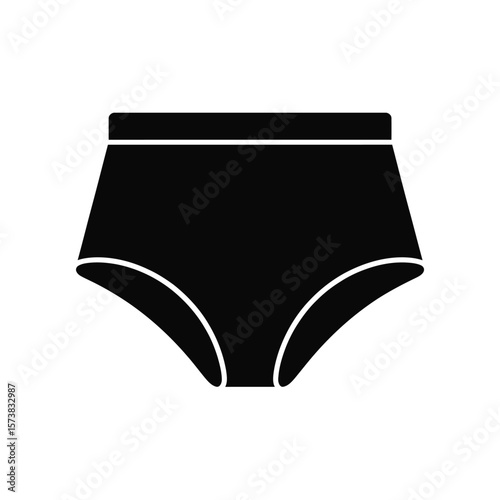 Simple black silhouette icon of high waisted briefs on a white background