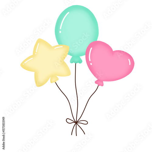 Sweet star, heart and round balloons.