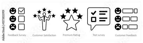 A set of 5 mix icons as feedback survey, customer satisfaction, premium rating