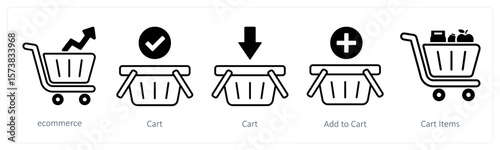A set of 5 mix icons as ecommerce, cart, add to cart