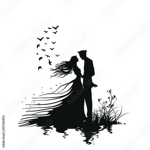 Man starting into woman's eyes