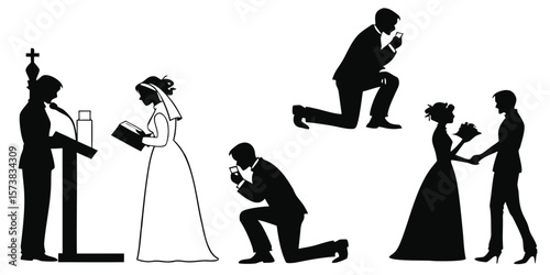 Black and white wedding ceremony silhouettes