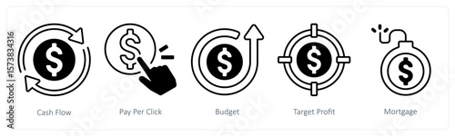 A set of 5 mix icons as cash flow, pay per click, budget 