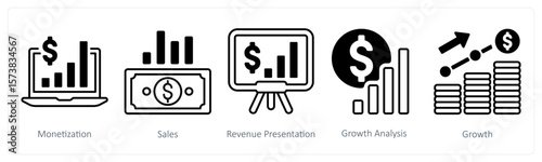 A set of 5 mix icons as monetization, sales, revenue presentation 