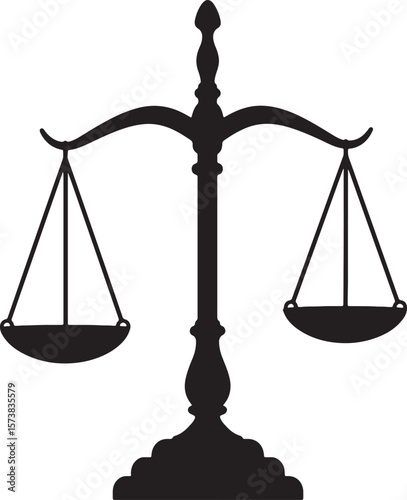 Silhouette of a balanced justice scale represents law legal rights and fairness concepts