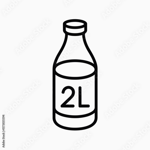 Simple line art icon of a two liter bottle with a label indicating 2l