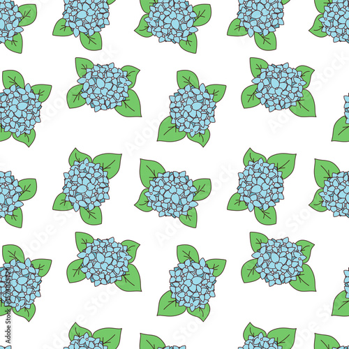 Cute Hydrangea Flower Seamless Pattern on White Background