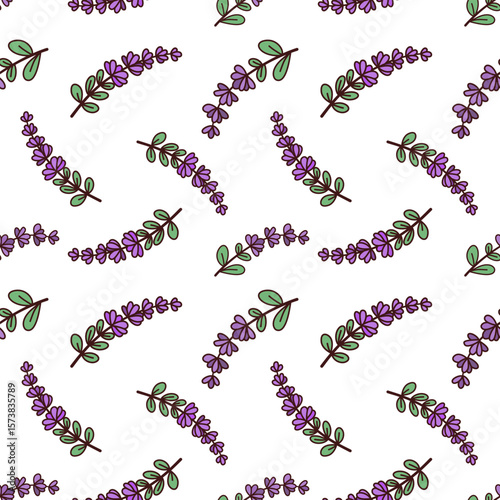 Cute Lavender Flower Seamless Pattern on White Background