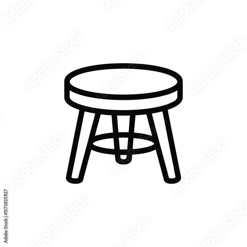 Simple line art icon of a round wooden stool with four legs and a crossbar