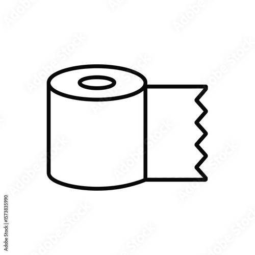 Simple black line drawing icon of a roll of toilet paper with a torn edge